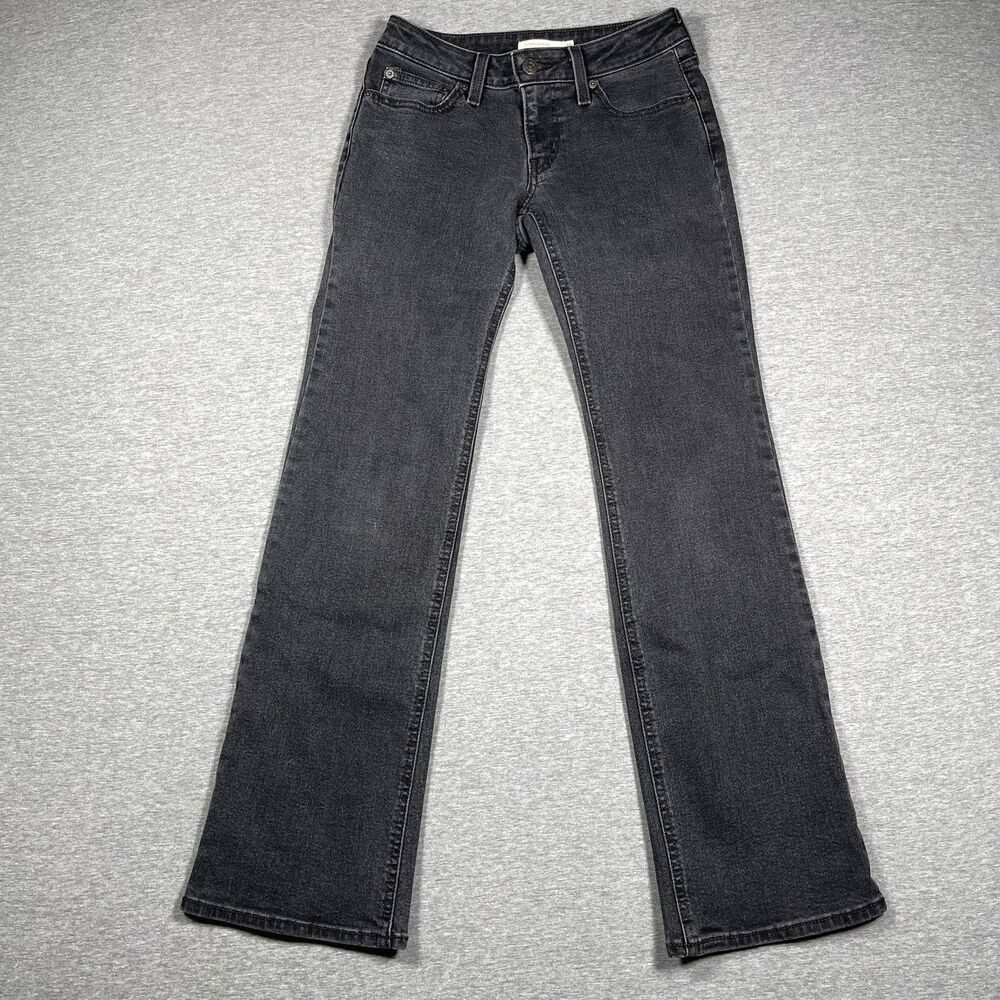 Levi's Superlow Boot Jeans Womens 25 Gray Bootcut Slim Charcoal Wash Rhinestone